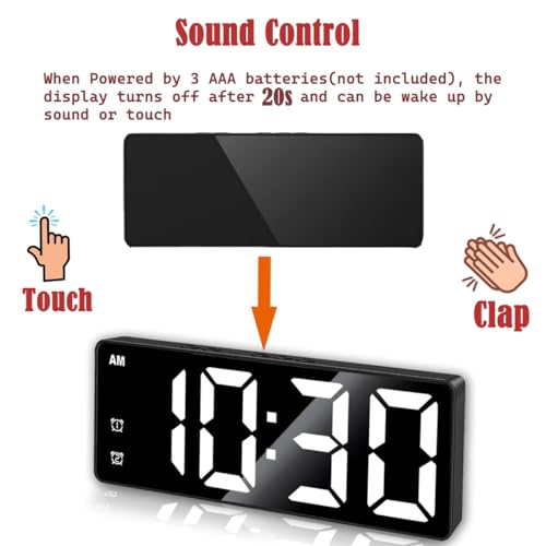 Image of Small Digital Alarm Clock, Mirror Surface LED Electronic Clocks with Large Display, Adjustable Brightness and Snooze Model for Bedroom, Desk, Office, Blackcase White Digit
