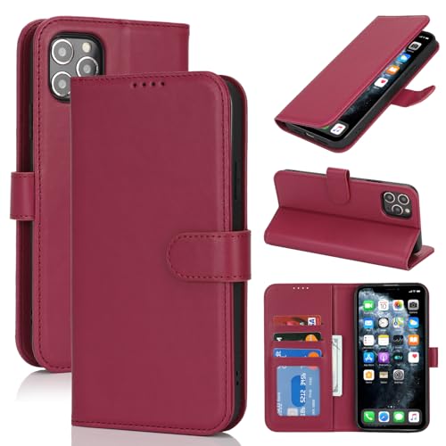 Image of for iPhone 11 Pro Max Case Wallet with Card Holder,for iPhone 11 Pro Max Wallet Case for Women Men,PU Leather Shockproof Magnetic Buckle Stand Flip Phone Case-Red