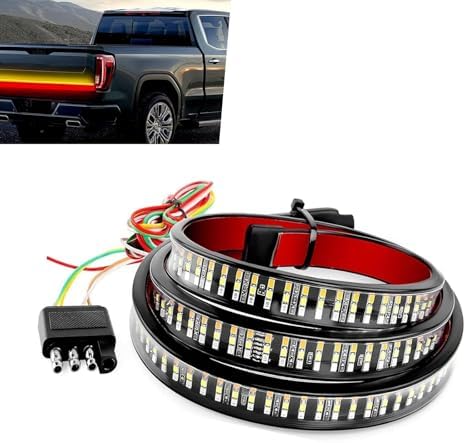 Icyfond Tailgate Light Bar, 12V 60-inch Led Tailgate Light Bar Strip, Triple Row High Brightness Lights Strips with Red Brake/White Reverse/Sequential AmberTurn Signals, for Pickup Trailer SUV RV Van