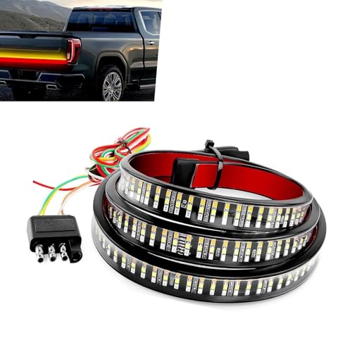 Image of Tailgate Light Bar, 12V 60-inch Led Tailgate Light Bar Strip, Triple Row High Brightness Lights Strips with Red Brake /White Reverse /Sequential AmberTurn Signals, for Pickup Trailer SUV RV Van