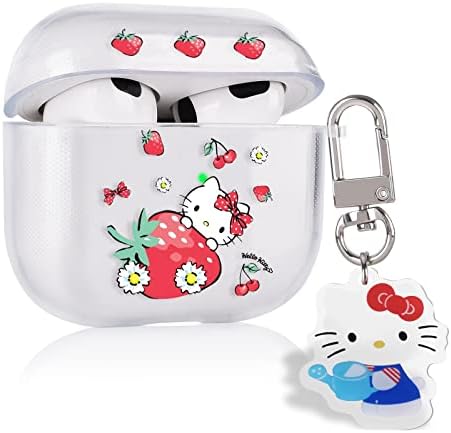 Cute Cat Case for AirPods 3 Cartoon Case with Funny Kawaii Cat Keychain for Women Girls Kids,Clear Shockproof Protective Soft Silicone Headphone Cover for AirPod 3 Charging Case