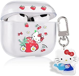 Cute Cat Case for AirPods 3 Cartoon Case with Funny Kawaii Cat Keychain for Women Girls Kids,Clear Shockproof Protective Soft Silicone Headphone Cover for AirPod 3 Charging Case