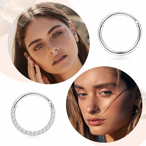 Jstyle Hypoallergenic Surgical Steel Septum Nose Rings for Women Men Opal CZ Nose Hoop Ring Septum Rings Hinged Cartilage Earring Conch Lip Helix Daith Rook Tragus Piercing Jewelry 8mm 10mm2