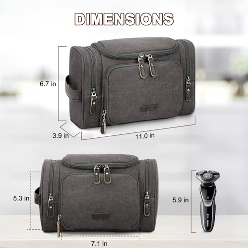 ZOMFELT Travel Toiletry Bag for Men, Water-Resistant Canvas Dopp Kit with Wet Compartments, Multi-Pocket Organizer for Shaving Kit, Gym Essentials and Toiletries Accessories, Grey4