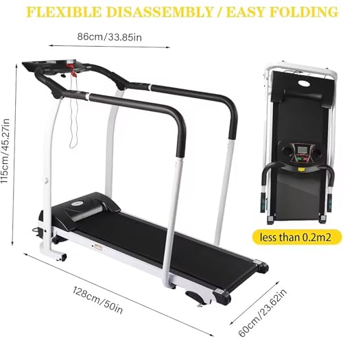 Image of Treadmill, Folding Treadmill, Motorized Treadmill, Walking Treadmill with Long Handrail for Balance, Recovery Fitness Walking Treadmill, with LCD Display, Holder for Cup, 220 lbs Capacity,Black