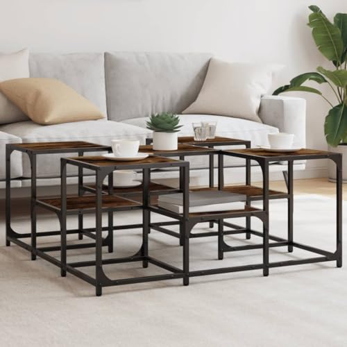 Table Basse with Panneau à Base de Bois, Design Rectangulaire, Plateau Robuste, Coffee Table, Table Salon, pour Salon, Chêne Fumé, 91 x 91 x 40 cm