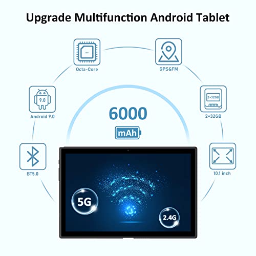 10.1 Inch Android Tablet, Octa-Core Processor, 2.4G 5G Wifi, 2Gb Ram, 32Gb Rom, Bluetooth 5.0, 5Mp+13Mp Dual Cameras, Android 9.0 Pie, Ips Hd Display, Support Gps Fm #TOP2