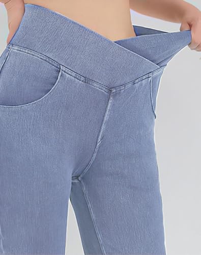 Stretch Flare Jeans for Women Crossover High Waist Denim Pants with 4 Pockets4