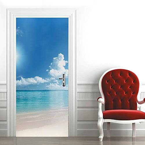 3D Door Mural Beach Sticker Sticker for Door Art Door Stickers for Interior Doors, Bedroom Living Room Bathroom House Decoration 30.31"*78.74" …