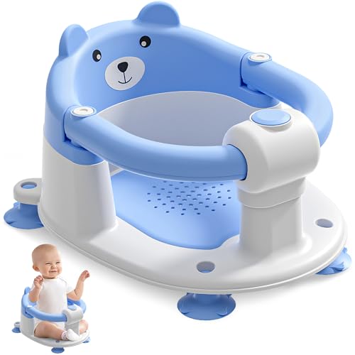 Image of Baby Bath Seat for Babies 6 Months & up, Non-Slip Toddler Bath Seats for Babies Sitting Up, Safe Infant & Newborn Bathtub Chair with 4 Suction Cups & Soft Cushion for Shower,Blue