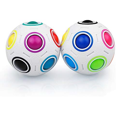 Coolzon Magic Rainbow Ball, 2 Pack Fidget Ball Puzzle Ball Cube Stocking Filler Educational Toy for Kids & Adult, White + White Cover