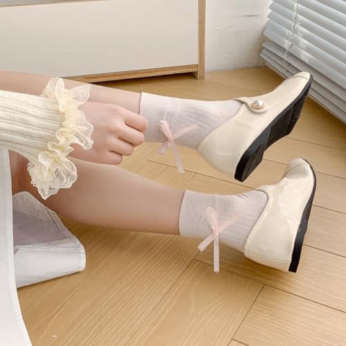 Women's Bow Crew Socks - Cotton Sweet Lolita Dress Breathable Soft Girls' Socks - 3 Pairs4