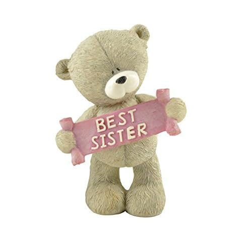 PlentifulHome Resin Bear Figurines Cute Cub Holding BEST SISTER Banner Decorations Great Gift for Your Sister Cover