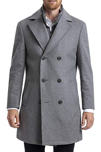 Chaps Men's Short Classic Double-Breasted Coat, Light Grey, 44S