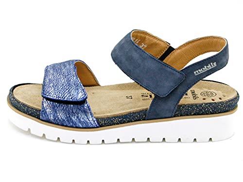Mephisto Thelma Malo 14245 / Velcalf Prem. 12295 Sandales Bleu Marine avec Fermeture Velcro et Semelle Amovible - Bleu - Bleu, 40 EU