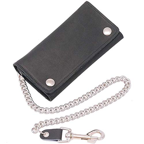 Black Extra Long 16 Compartment Tri-fold Chain Wallet #WC3390K2