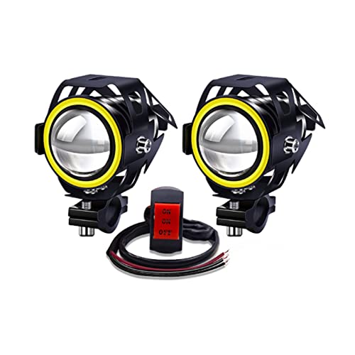 Projecteurs LED U7 moto 12V 24V étanches avec interrupteur et halo ambre