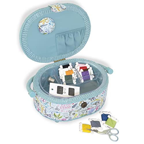 image for Dritz Small Sewing Supplies Filled Embroidery Basket, Blue Assorted, 9