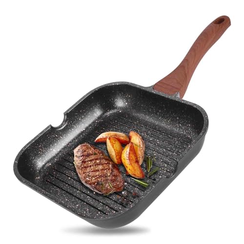 SUNJULY Griddle Pan, Griddle Pan for Induction Hob, 28 Cm Non-Sti...