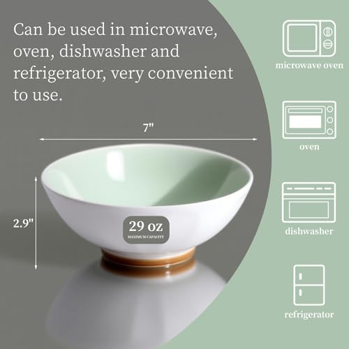 QUANSHANGJU Set of 6 Large Pasta Bowls 29 oz, Green Porcelain 7 inch, Microwave Oven Dishwasher Safe Scratch Resistant by QUANSHANGJU - Image 2