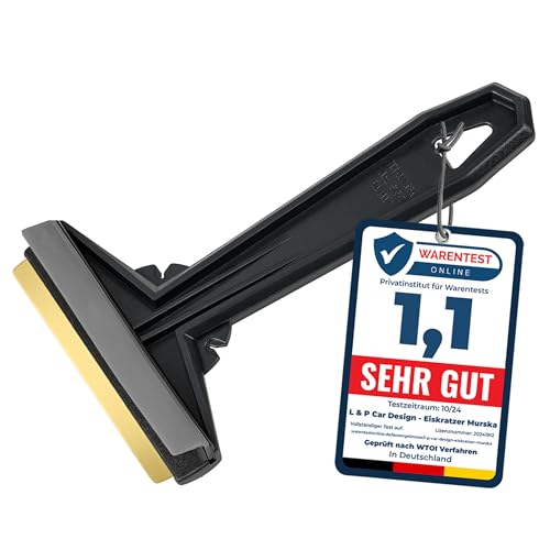 Ice Scraper for Car Windscreen - Brass Car Ice Scraper - Murska - fast, effortless & easy - Premium HIPS - Brass Blade Windscreen Scraper for Car Window Scrapper & Squeege - Finland (Black Grey)