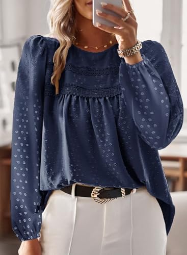 Image of Falechay Womens Tops Flowy Boho Dressy Casual Lace Cute Long Sleeve Shirts