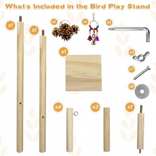 Image of PINVNBY 3 PCS Wooden Small Bird Playground for Top of Cage, Wood Parrot Stands Perch Birds Gym with Hanging Chewing Toys Bird Cage Accessories for Parakeet Conure Love Birds Budgie