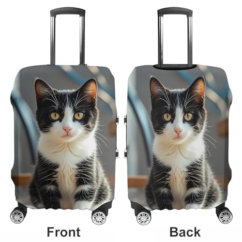 White And Black Kitten Sitting Printed Luggage Cover Protector, Fits 18-32 Inch Luggage3
