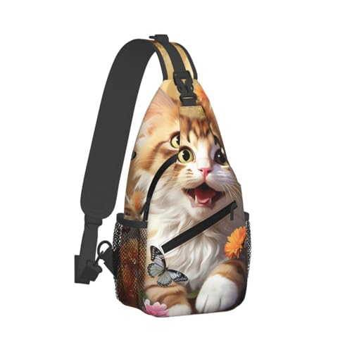 Bolso tipo Sling para mujer y hombre con diseño de gato y mariposa miniatura 7