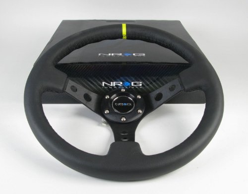 Nrg Innovations, St-006Bk-Y, 350Mm 3 Inches Deep Dish 6 Hole Racing Steering Wheel Black Leather Yellow Pointer With Horn Button St-006Bk-Y #TOP1