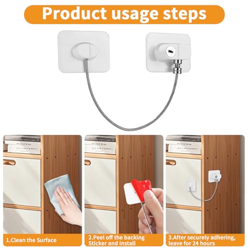 Kindersicherung, 4 Stück Fenster Sicherungen, Kühlschrank Schloss, Fenstersicherung für Kühlschrank Schrank, mit Bring vier Schlüssel, für Kühlschrankschloss für Schränke, Schubladen, Fenster (Weiß)