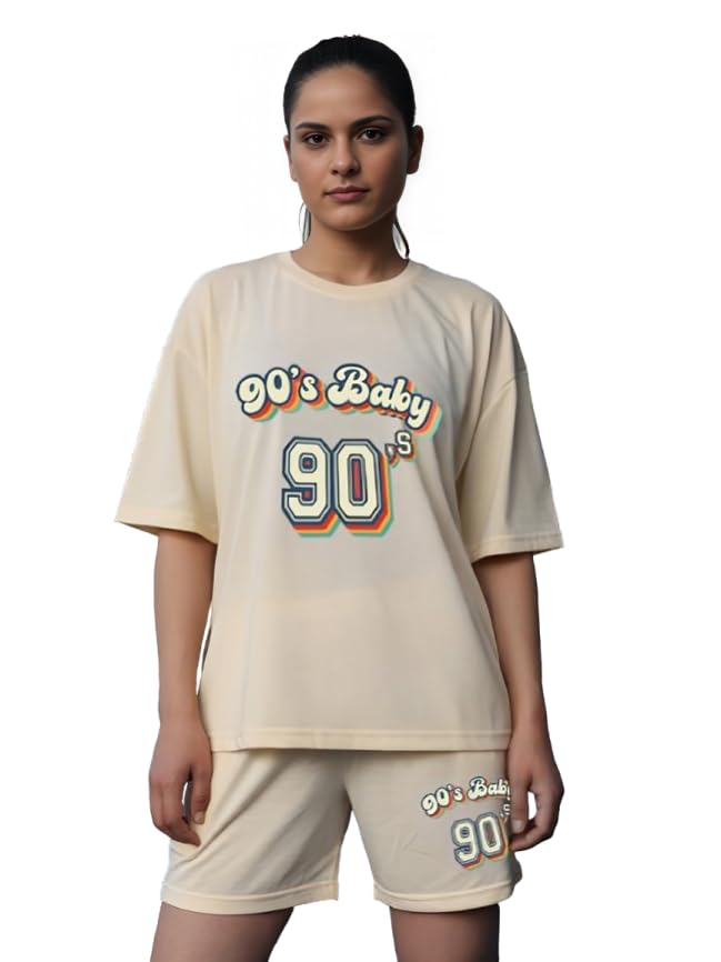 Image of CHKOKKO Cord Set for Women Cotton Blend Co-ord Set Stylish Graphic Printed Oversized T-Shirt Top Half Sleeves and Shorts Set Summer Coord Sets Casual Lounge Wear