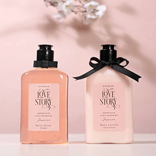 Image of Kimirica Love Story Gardenia and Night Blooming Jasmine Shower Gel and Moisturizing Summer Body Lotion Duo,(270ml | 270ml), 100% Vegan and Paraben Free with Goodness of White Tea Extract, Aloe Vera and Vitamin E