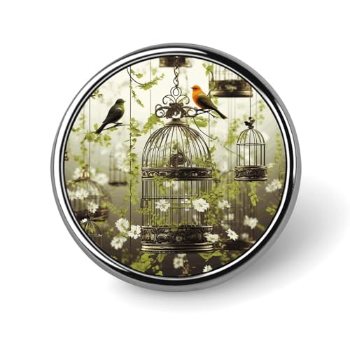 Aluminium Alloy Round Badge Brooch Pins for Men Birdcages And Birds Brooches Elegant Pin for Women Fashion Button Badges Brooch Badge for Hats Jackets Shirts