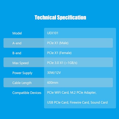 GLOTRENDS UEX101 600mm PCIe 3.0 X1 Riser Cable for PCIe WiFi Card, M.2 PCIe Card, Firewire Card, USB PCIe Card, Sound Card, etc - Image 5