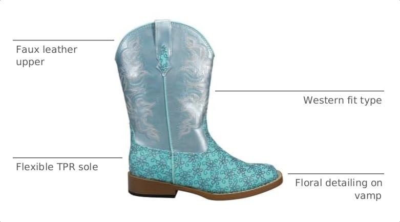 Image of ROPER Kids Girls Glittery Floral Square Toe Casual Boots Mid Calf - Blue