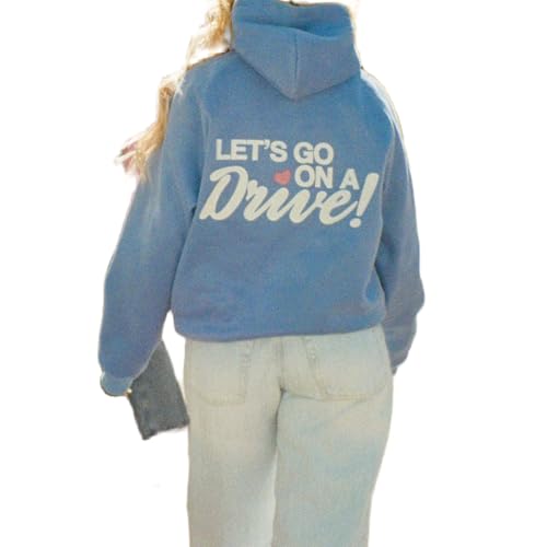Hoodies for Teen Girls Y2K Women Back Graphic Printed Oversized Sweatshirt Crew Neck Loose Fit Pullover Hooded Peppy Aesthetic Vintage Embroidery Sweater Top Trendy Fall Streetwear