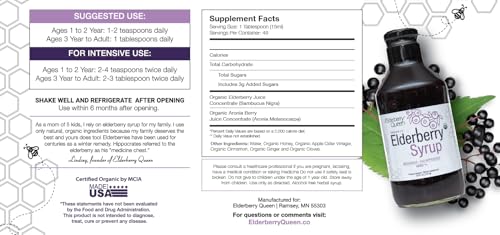 Elderberry Queen Organic Elderberry Syrup 24 Fl Oz - Immune Support Formula with Sambucus Black Elderberry & Aronia Berry - Pure Natural Certified Organic Elderberry Syrup for Kids and Adults - Thumbnail 3