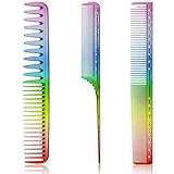 Patelai 3 Pieces Rainbow Fine Tooth Comb for Woman Rat Tail Styling Salon Hair Comb Anti Static Heat Resistant Hairdressing Tools for Root Teasing
