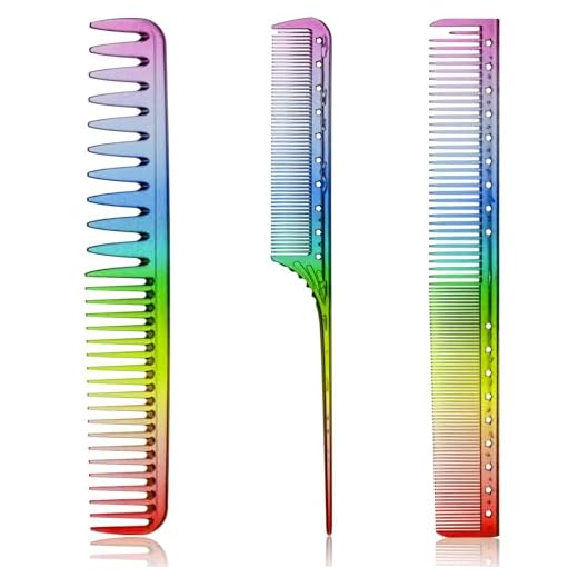 3 Pieces Fine Cutting Comb Salon Hairdressing Comb Rat Tail Comb Fine Teeth Hair Comb Styling Comb Anti-Static Heat Resistant Hairdressing Comb for Back Combing, Root Teasing (Rainbow Color)