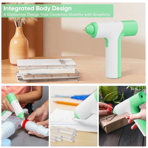 Image of ROMECH Cordless Hot Glue Gun, Auto Dispensing Craft Glue Gun with 30 Pcs Glue Sticks, 3Ah Type-C Rechargeable Glue Gun Kit with Storage Case (Light Green)