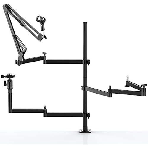 Live Broadcast Boom Arm, ULANZI Flexible Desk Mount Camera Arm Clamp Webcam Stand, Microphone Boom Arm for Blue Yeti Snowball Yeti Nano, Webcam, Camera, LED Light, Voice Recording, Podcasting