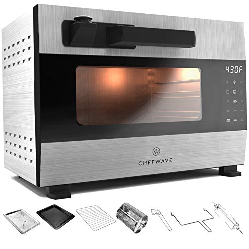 ChefWave 1600W, 27qt Digital Pressure Oven with LED Touch Control Panel – Rotisserie,Roasts, Broils, Bakes and Toasts – 5 Levels of Safety Protection - Includes 7 Accessories