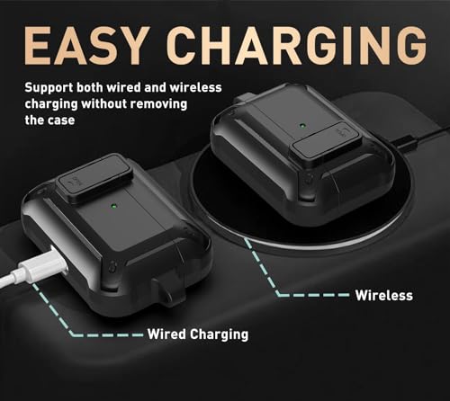 Image of Olytop for Airpods 3rd Gen Case with Lock 2021, Rugged Apple Airpods 3rd Generation Case Men Women, Armor Shockproof iPod 3rd Gen Case Protective Hard Shell with Carabiner&Cleaner kit, Black