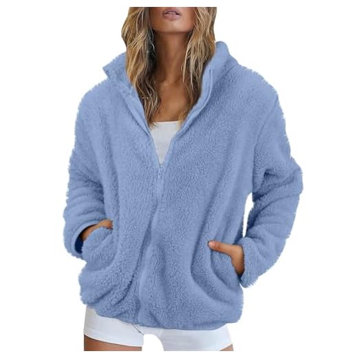 Veste Polaire Femme Chaud Manteaux sans Capuche Hiver Sweat Zippé pour Femme en Polaire Couleur Unie Leger Veste Ado Fille Pas Cher,Bleu ciel,M