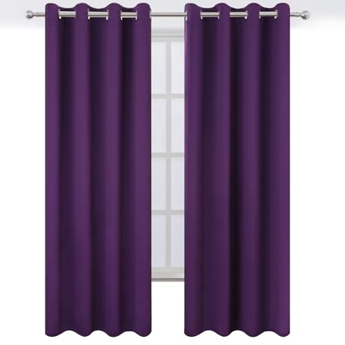 Image of LEMOMO Blackout Curtains 52 x 90 Inch Long Purple Curtains Set of 2 Panels Room Darkening Curtains for Bedroom and Living Room