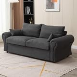 Panana Modern 3 Seater Couch Seette, Linen Fabric Grey Sofa with Under Storage Compartment for Small Apartment 180 x 80 x 80cm (Dark Grey, Ruched Arm)
