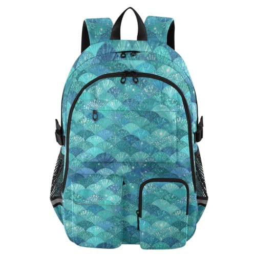 Mochila escolar resistente de gran capacidad con diseño de escamas de sirena y compartimentos.