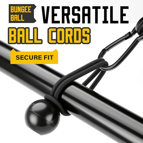 Image of Rugtol Bungee Cords with Hooks, Upgrade 12pcs Assortment Heavy Duty Outdoor with 48'' Adjustable Bungee Cords Carabiner Black, 6'' Canopy Tarp Ball Ties and Tarp Clips for Tents, Cargo, Camping