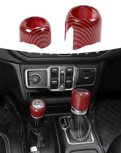 Summleaf Gear Shift Shifter Knobs Cover Trim for Jeep Wrangler JL/JT Gladiator Four-Wheel Drive 2018-2025,Red Carbon Fiber Center Console Shift Interior Accessories
